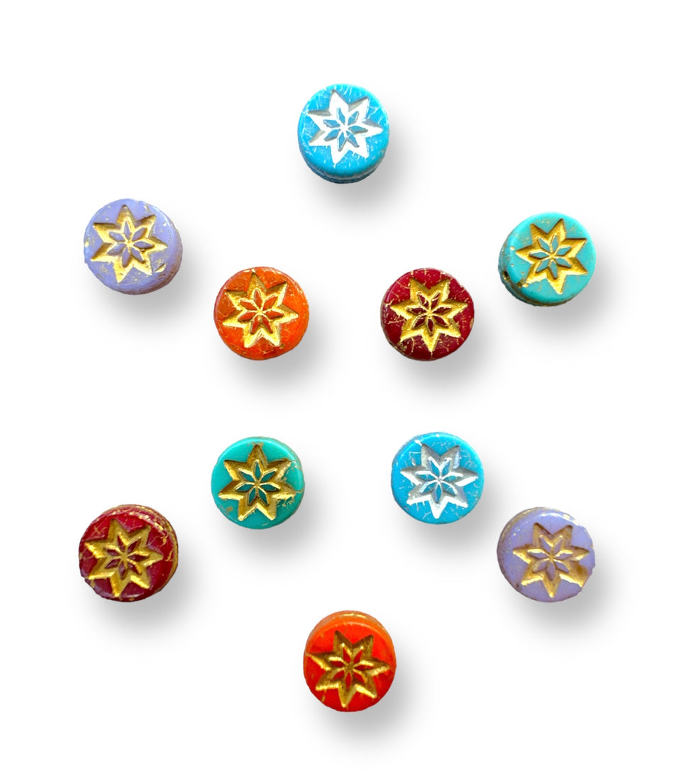 Multicolor Round Crystal Star Beads, 10pcs